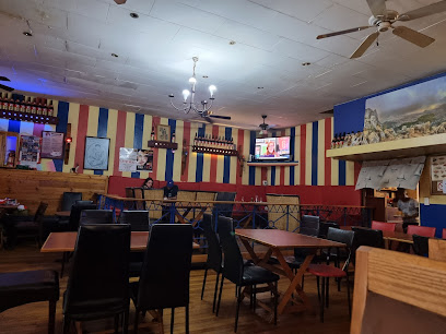 Blue Marlin Asian Cuisine & Sushi Bar dining room with tables and striped walls