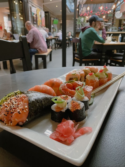 Just Sushi EXPRESS assorted sushi platter with rolls, nigiri and pickled ginger