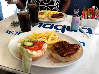 Atlantic Express Train Restaurant steak burger with fries and cola