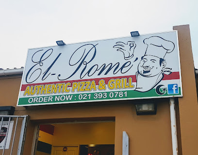 El-Rome Authentic Pizza & Grill storefront sign with smiling chef logo